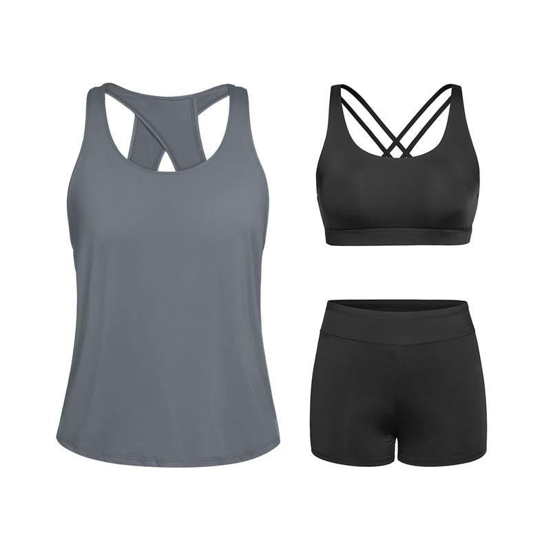 Tempt Me Three Piece Tankini Swimsuits for Women Athletic Bathing Suits Swim Tank Top with Boy Shorts and Bra Modest Swimwear #Outdoorfun Fathersdaygift