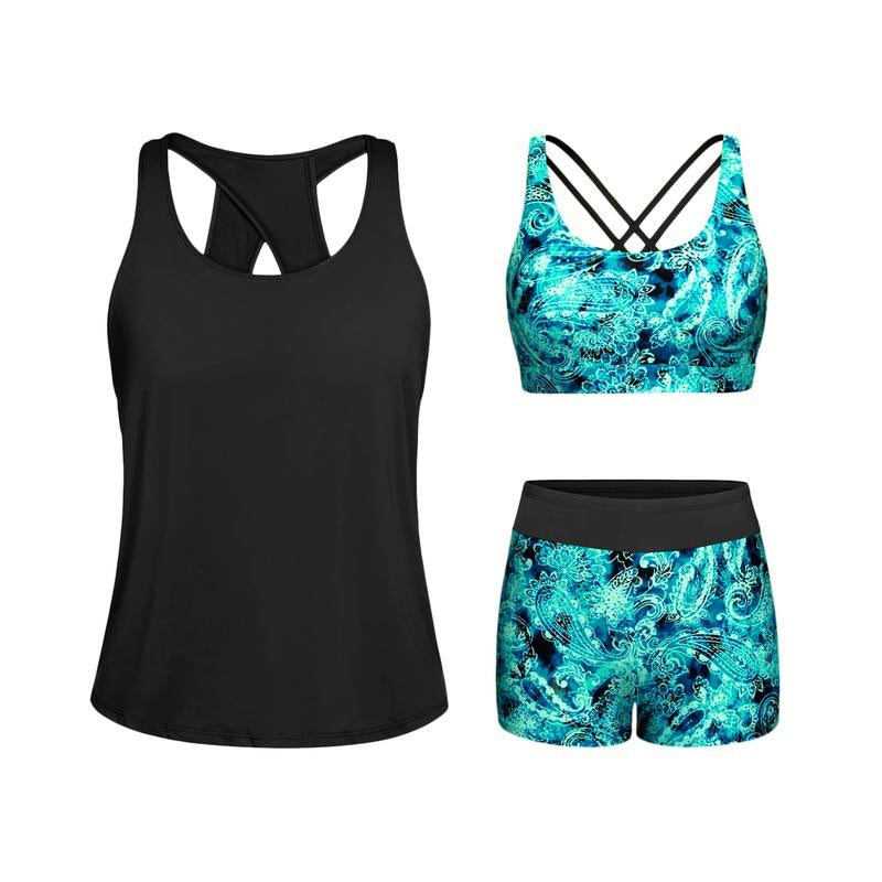 Tempt Me Three Piece Tankini Swimsuits for Women Athletic Bathing Suits Swim Tank Top with Boy Shorts and Bra Modest Swimwear #Outdoorfun Fathersdaygift