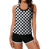 Aleumdr Womens Athletic 3 Piece Tankini Swimsuits with Shorts Swim Tank Tops with Sports Bra and Boyshorts Bathing Suits Sport Swimming Clothing Beach Fathersdaygift