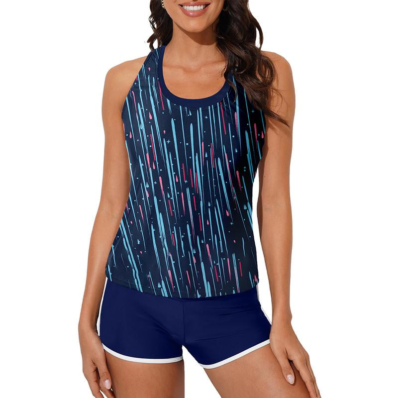 Aleumdr Womens Athletic 3 Piece Tankini Swimsuits with Shorts Swim Tank Tops with Sports Bra and Boyshorts Bathing Suits Sport Swimming Clothing Beach Fathersdaygift