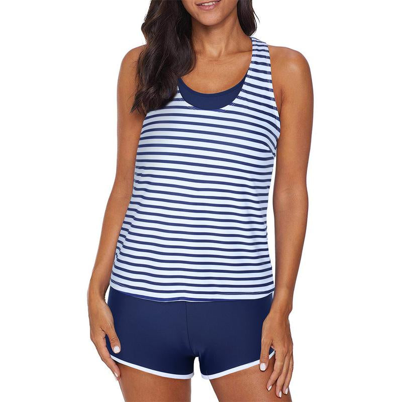 Aleumdr Womens Athletic 3 Piece Tankini Swimsuits with Shorts Swim Tank Tops with Sports Bra and Boyshorts Bathing Suits Sport Swimming Clothing Beach Fathersdaygift