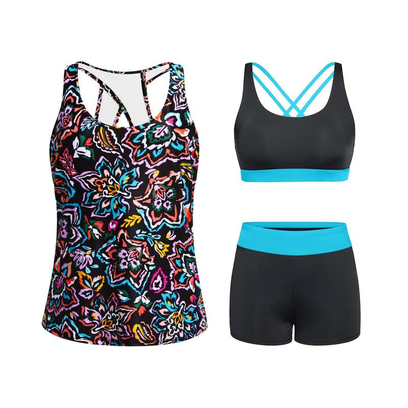 Tempt Me Three Piece Tankini Swimsuits for Women Athletic Bathing Suits Swim Tank Top with Boy Shorts and Bra Modest Swimwear #Outdoorfun Fathersdaygift