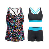 Tempt Me Three Piece Tankini Swimsuits for Women Athletic Bathing Suits Swim Tank Top with Boy Shorts and Bra Modest Swimwear #Outdoorfun Fathersdaygift