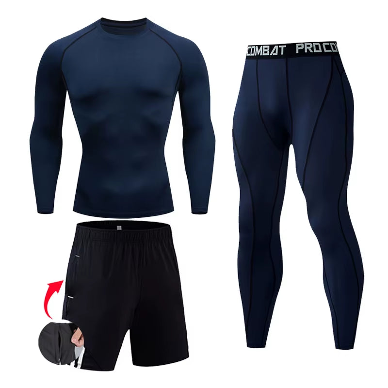 Men'S Compression Sportswear Suits Gym Tights Training Clothes Workout Jogging Sports Set Running Rashguard Tracksuit for Men