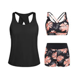 Tempt Me Three Piece Tankini Swimsuits for Women Athletic Bathing Suits Swim Tank Top with Boy Shorts and Bra Modest Swimwear #Outdoorfun Fathersdaygift