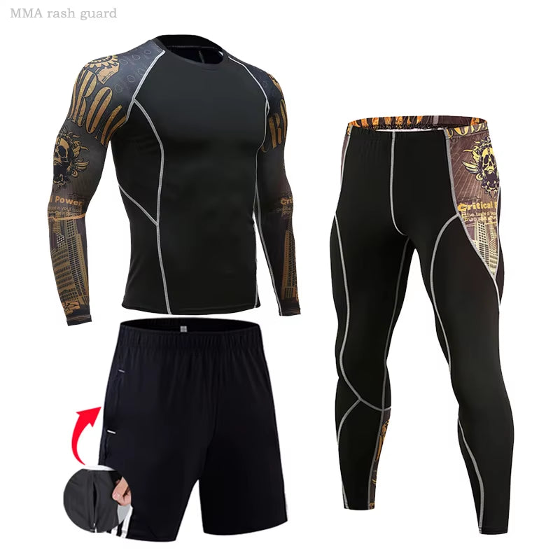 Men'S Compression Sportswear Suits Gym Tights Training Clothes Workout Jogging Sports Set Running Rashguard Tracksuit for Men