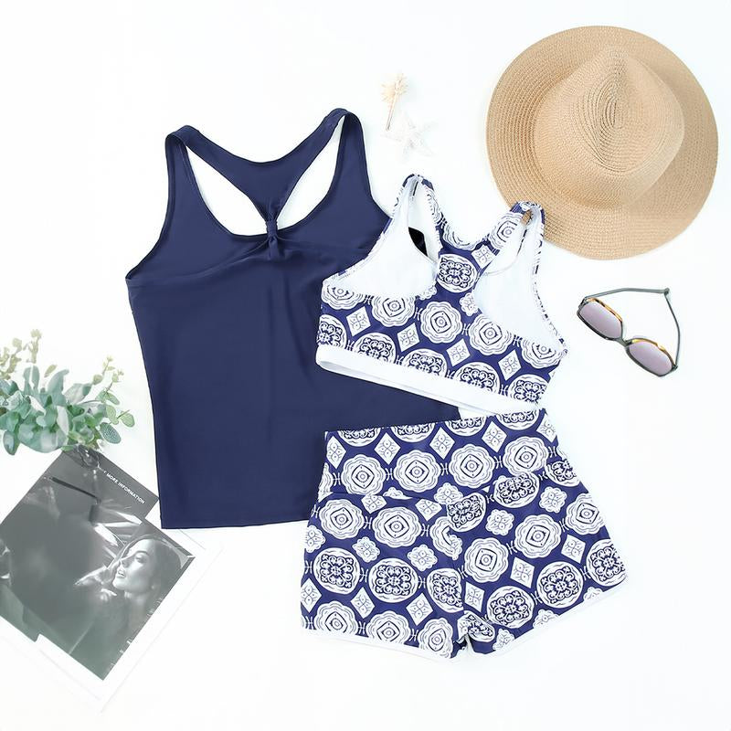 Aleumdr Womens Athletic 3 Piece Tankini Swimsuits with Shorts Swim Tank Tops with Sports Bra and Boyshorts Bathing Suits Sport Swimming Clothing Beach Fathersdaygift