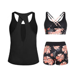 Tempt Me Three Piece Tankini Swimsuits for Women Athletic Bathing Suits Swim Tank Top with Boy Shorts and Bra Modest Swimwear #Outdoorfun Fathersdaygift
